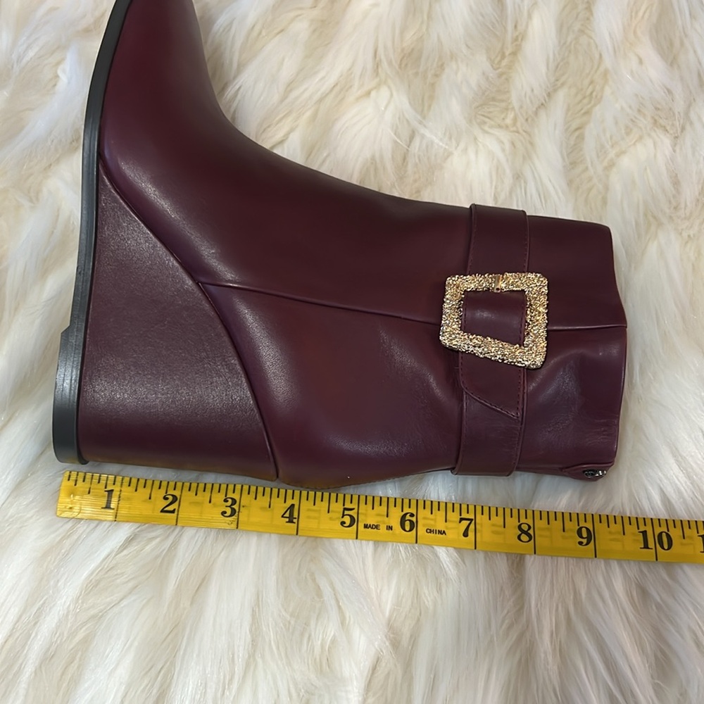 SAM EDELMAN Weslie Leather Wedge Ankle Boots, Burgandy - Picture 12 of 13